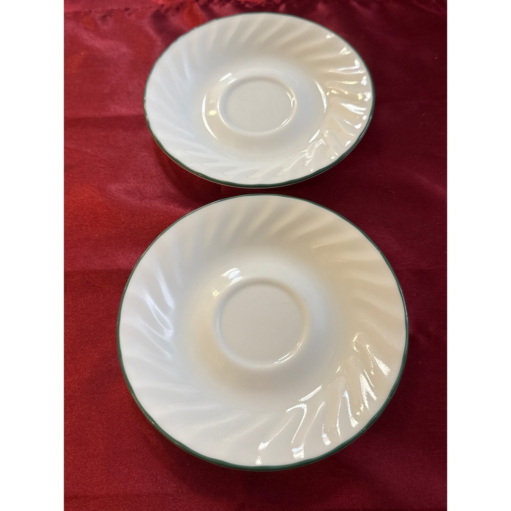 Corelle by Corning White Green Rim Swirl Saucer Plates Set of 2 USA Vitrelle